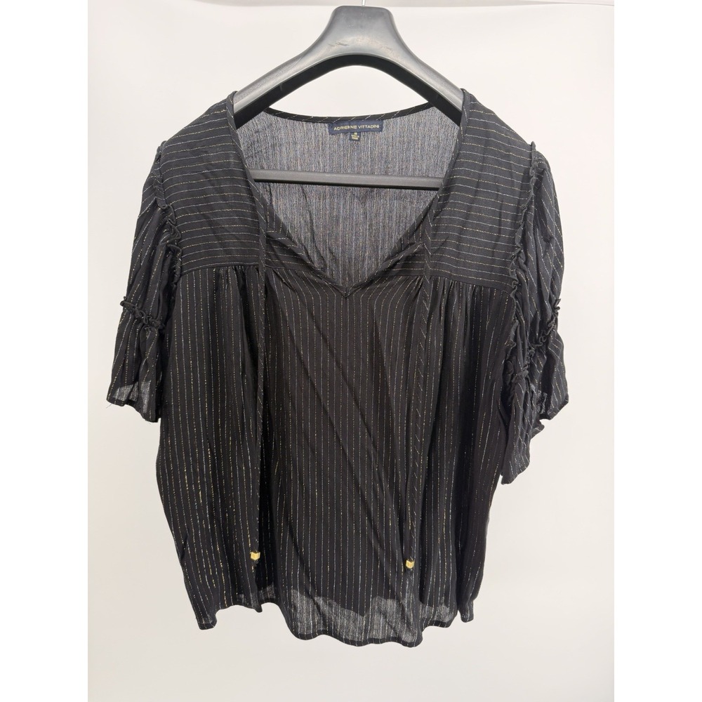 Adrienne Vittadini womens striped black short sleeved blouse M